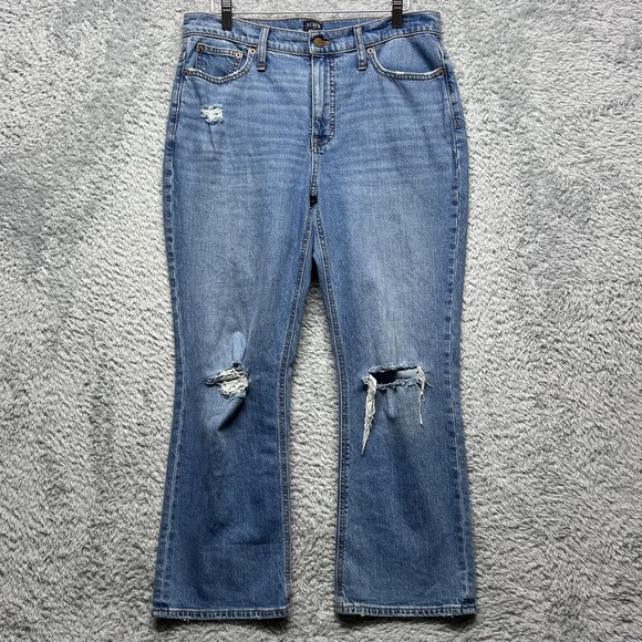 J.CREW Denim - J Crew Jeans Womens 30 Blue Crop Flare Mid Rise Distressed Ripped Stretch
